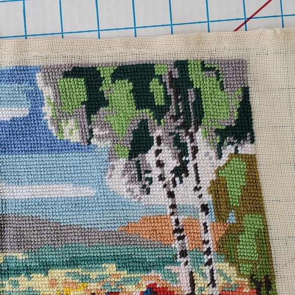 Landscape Trees Embroidered Tapestry Piece 14.5x9.5 Handmade Cottagecore - Picture 5 of 6